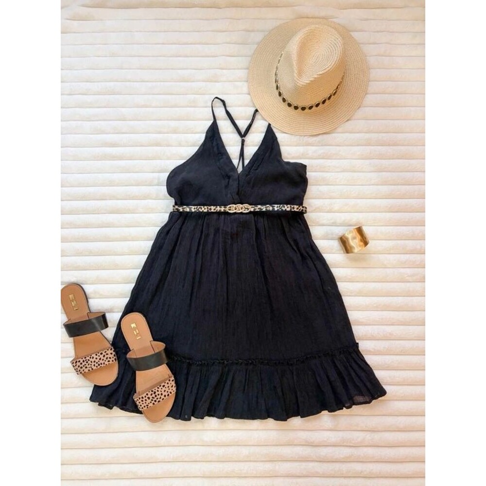 Festival Vacation Bundle | Boho Mini Black Dress, Belt, Cuff, & Hat - Summer Fit